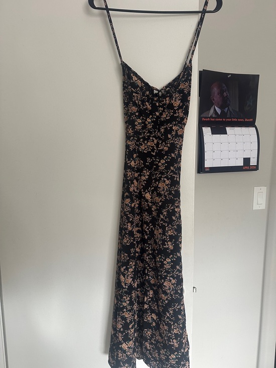 SHEIN Dresses & Skirts - Black Floral Whimsigoth Slip Dress with Tan Rose Print